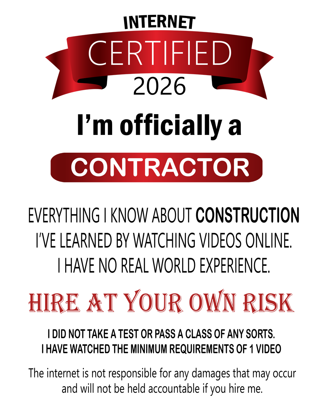 Contractor T-Shirt — "I'm Officially a Contractor" Construction Crew Tee