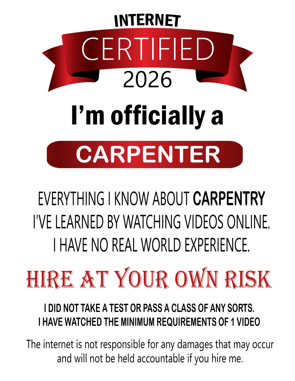 Carpenter Certified T‑Shirt — “I'm Officially a Carpenter” Tradesman Tee