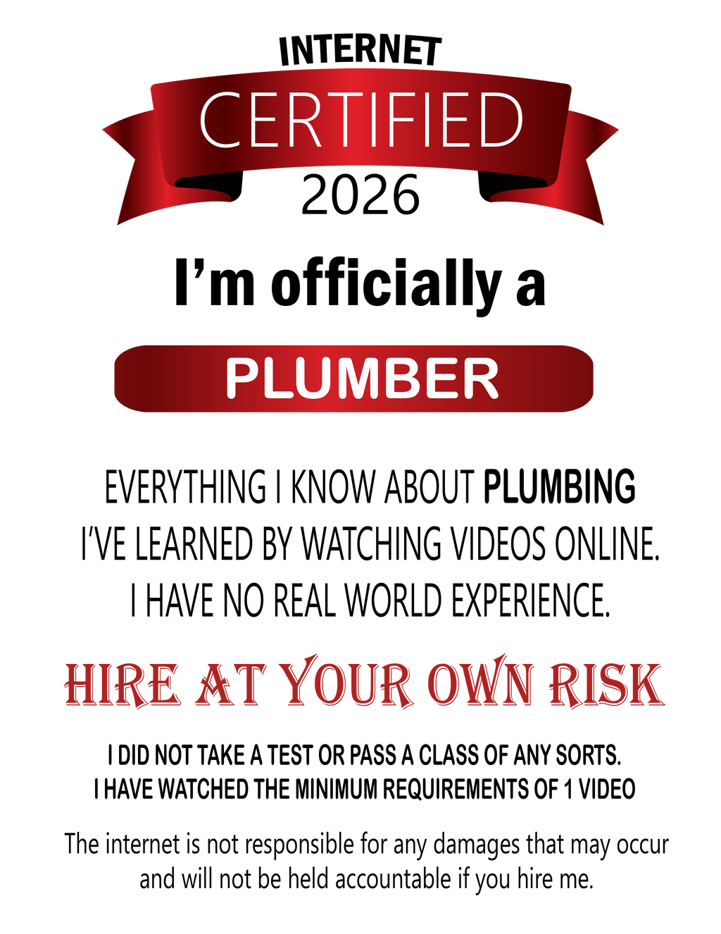 Plumber Certified Tee — “I’m Officially a Plumber” Retro Workman Graphic T-Shirt