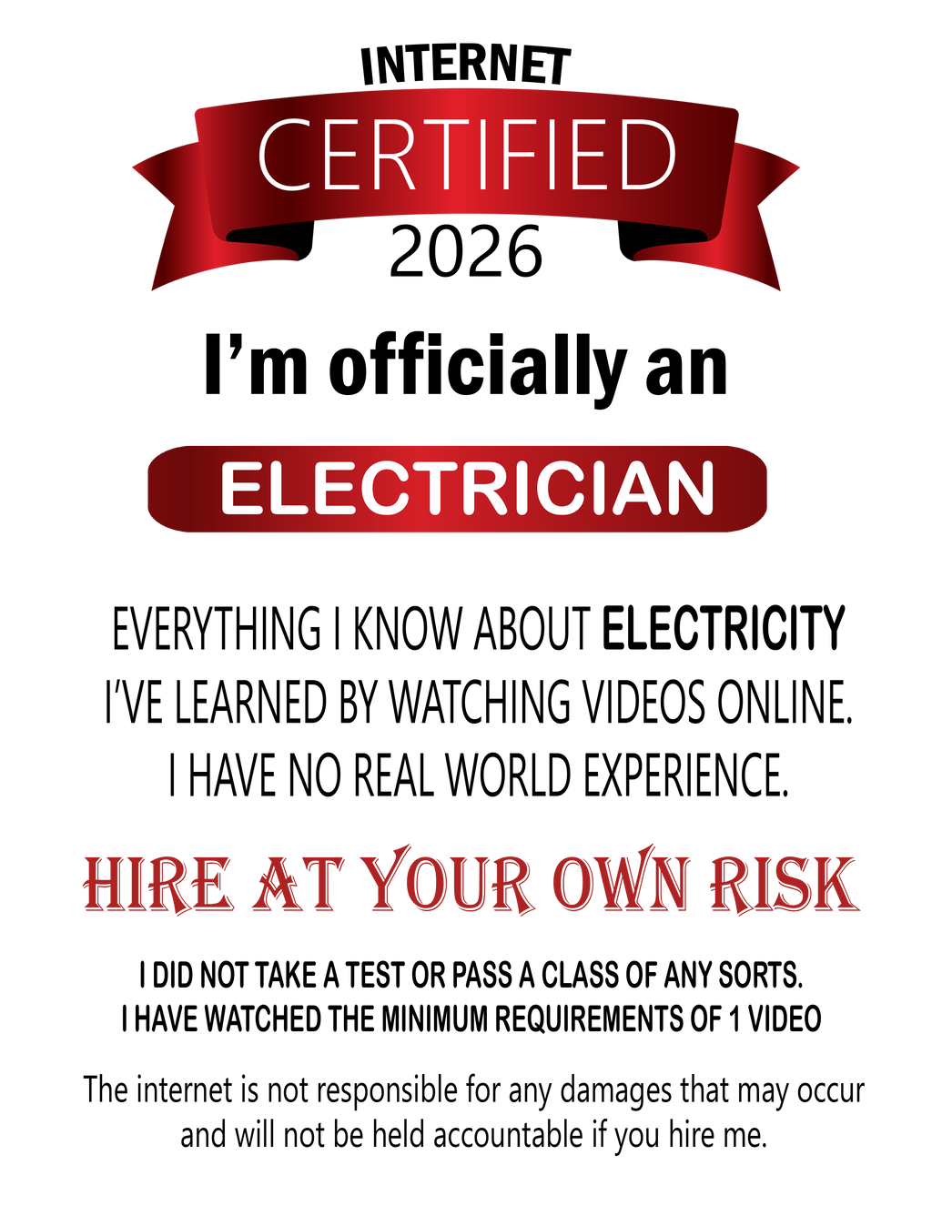 Certified Electrician Tee – 'I'm Officially an Electrician' Crew Shirt