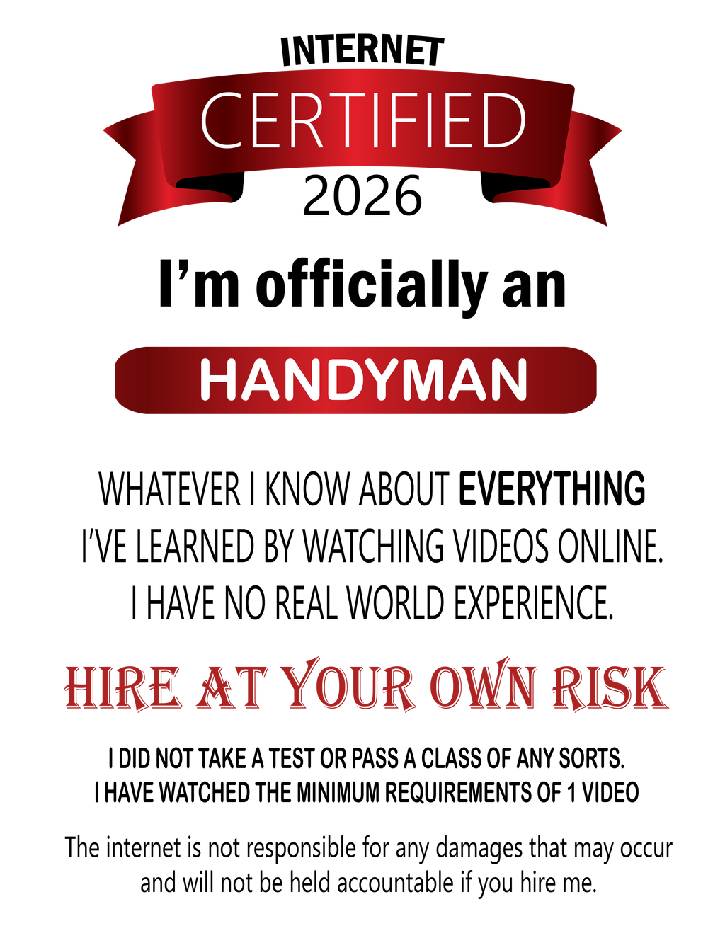 Handyman Certified Tee — "I'm Officially A Handyman" Graphic T-Shirt