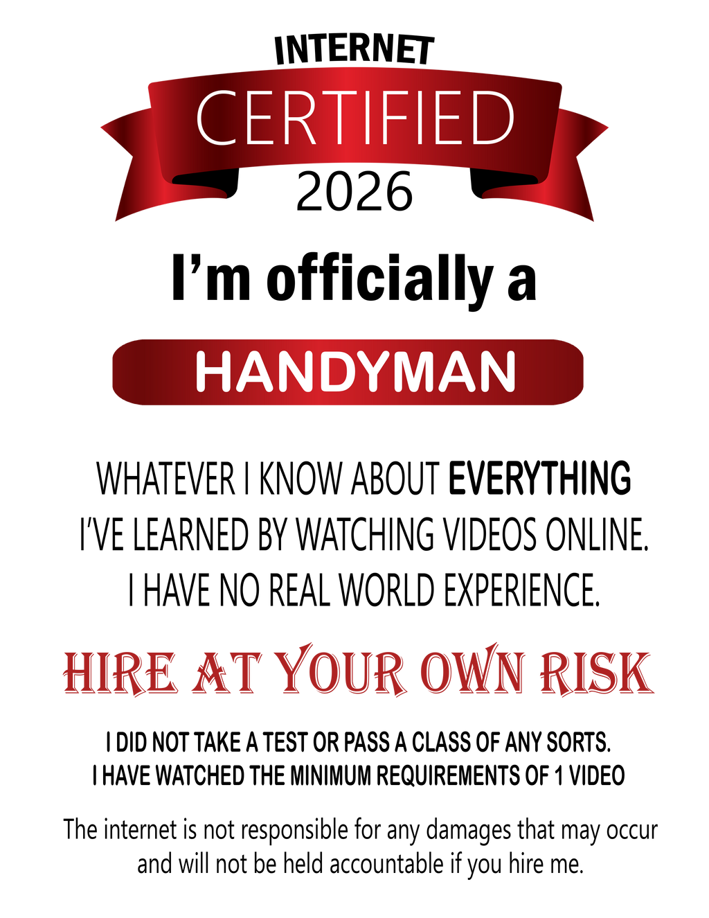 Handyman Certified T‑Shirt — "I'm Officially a Handyman" Workwear Tee