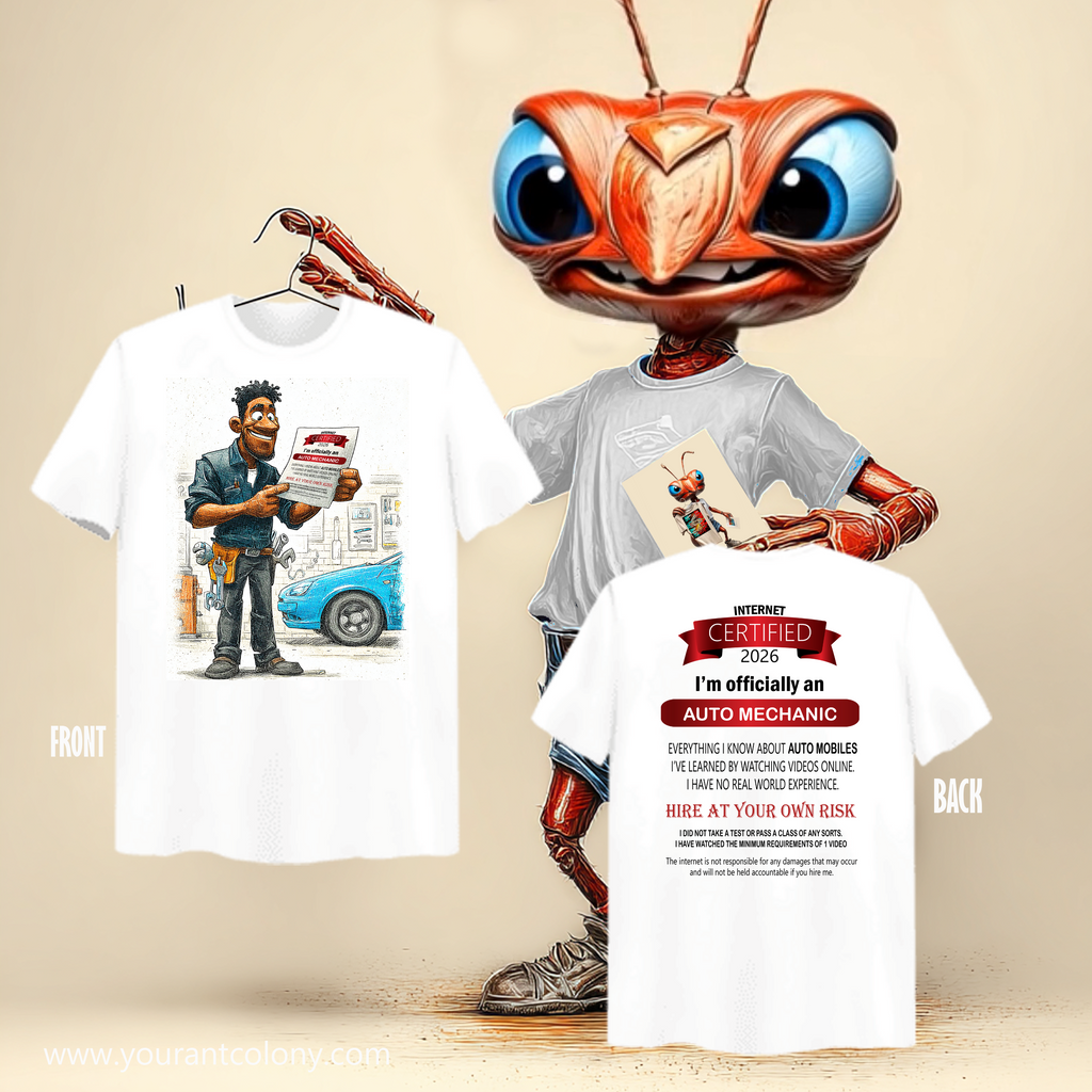 Auto Mechanic T-Shirt — ‘I’m Officially an Auto Mechanic’ Certificate Tee