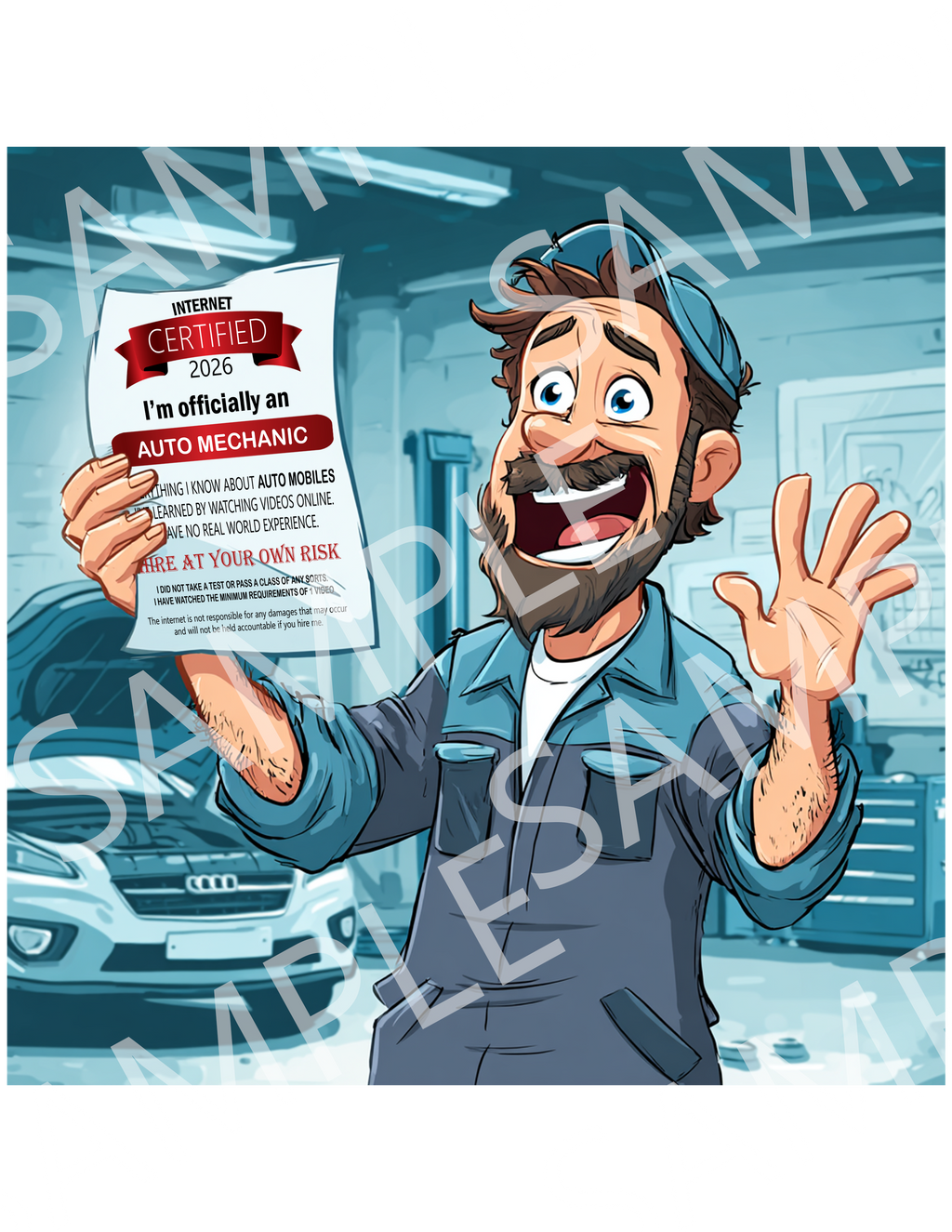 Mechanic Celebrates Internet Certified Tee — Funny Auto Shop Crew Shirt