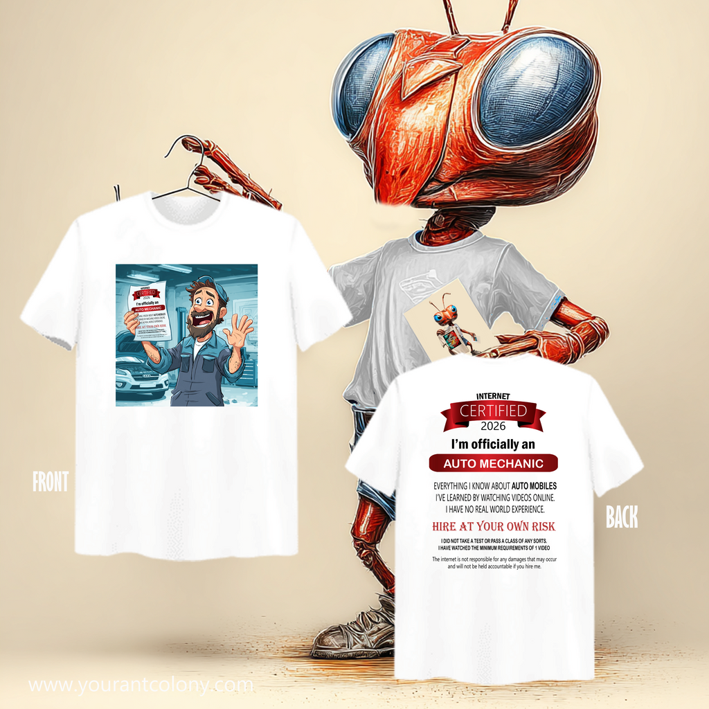 Mechanic Celebrates Internet Certified Tee — Funny Auto Shop Crew Shirt